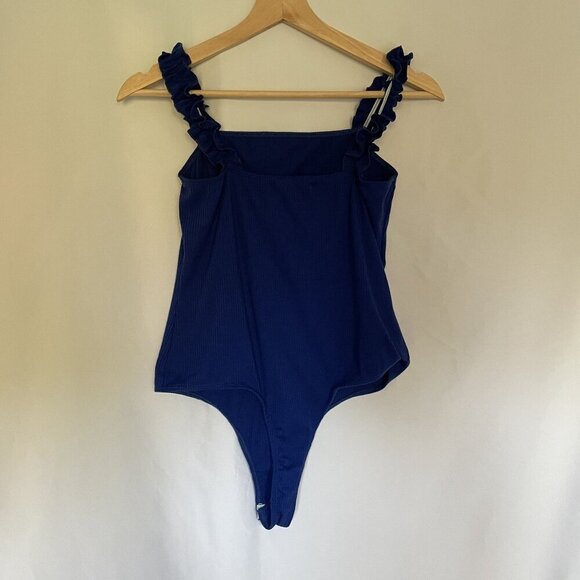Saints 21 Ribbed Blue Sleeveless Bodysuit With Ruffle Straps women's size small - Picture 6 of 6
